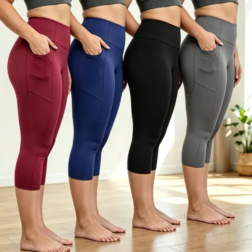4pcs Spring Summer High Waisted Pocket Leggings Full Stretchy Soft Fabric Workout Sport Leggings, Pants for Women, Women's Fashion Yoga Shorts, Fitness Outdoor Sports Shorts with Tow Packtes, Tummy Control Butt Lifting Leggings, Comfortable Breathable sum