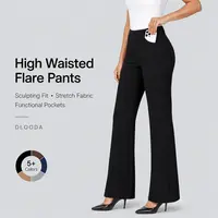 DLOODA Women's High-Waisted Stretchy Business Casual Pocket Pants - Pull-On Flared Full-Length Office Work Clothes, Machine-Washable Basic Plain Bottoms for Office,clothes for back to school,first day of school outfits,sohochic