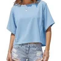 Fisoew Sports 2026 Womens Oversized Crop Tops Summer Short Sleeve Crewneck T Shirts Casual Loose Basic Tee Workout Shirts,summerwins,summeroutfits,vacationoutfits,beachoutfits