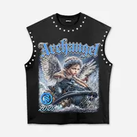 Sopula Studio Men's Archangel Battle Graphic Rhinestone Cotton Tank Top - Menswear Streetwear Singlet, Black Fashion Sleeveless Clothes, Graphic Tees, Streetwear Tank with Edge, Fashion Tops
