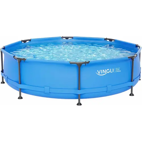 VINGLI 10FT/12FT x 30IN Metal Frame Above Ground Pool, Round Steel Frame Swimming Pool for Backyard, Outdoor Portable Water Pool for Kids and Adults