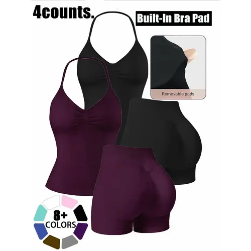New Women's High-Waisted Yoga Set, Abdominal Control, Solid Halter Top, High-Waisted Sport Shorts, Comfortable Daily Wear, Summer Fitness, Yoga Outfit, Fitness Apparel, Sports Wear Set, Exercise Clothing Set