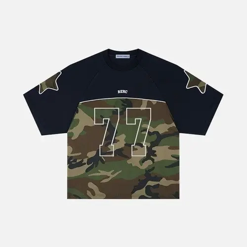 AELFRIC EDEN Men's Oversized Vintage Short-Sleeve Tee, Casual Polyester Streetwear Jersey with Camouflage Patchwork Layout, Retro 77 Graphic, Men's Graphic Clothing, Round Neck, Men's T Shirts,sohochic