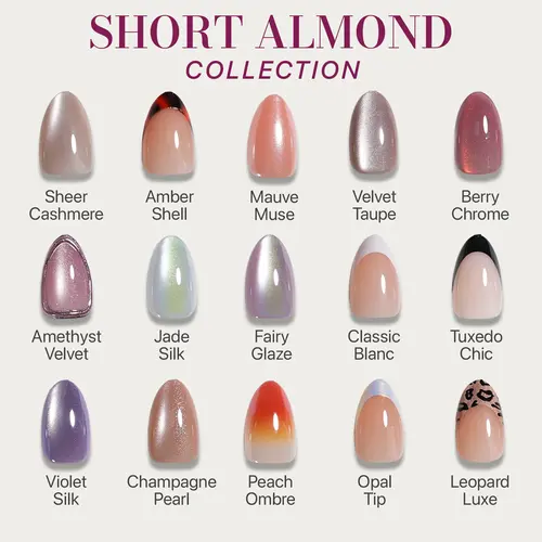 SXC Cosmetics X1 Series Short Almond Press On Nails – 32-Piece Premium False Nail Kit with Prep File – Durable X-Pro Soft Gel Artificial Tips – Seamless Fit & Salon Quality Manicure