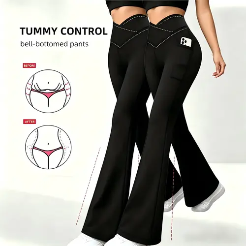Women's 2-Pack Solid Color Yoga Wide Leg Pants - Tummy Control, Butt Lifting, V-Waist, Flare with Pockets, Comfortable Leggings for Women's Clothing summerwins,summerwins