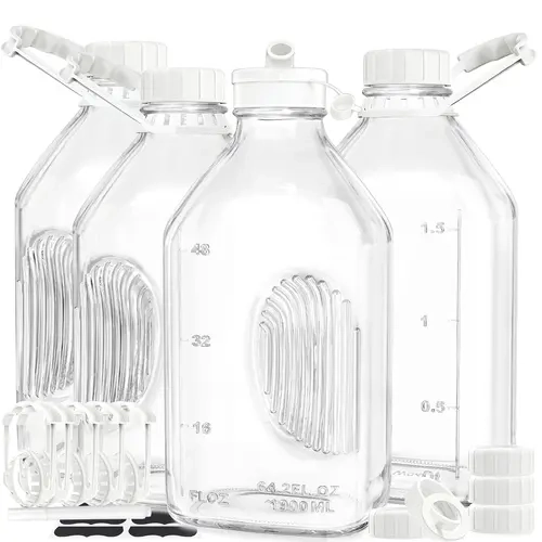 Syntic 4-Pc 64oz Glass Jar Containers Set - Kitchen Daily Use, Airtight Silicone Lids, Handle, 2 Pour Spouts, Scale, 1/2 Gal Canister for 4-Person Family, Cold Water, Chilled Beer,sohochic