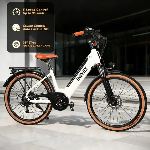 【HQYEX】 26’’  Electric Bike | Peak Power 750W | Top Speed 22 mph | Range 25–35 miles | High-Carbon Steel Frame | Removable Battery | Dual Power-Cut Brakes | All-Terrain Tiresain Tires【BD26】