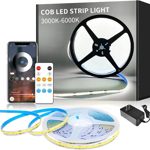 YEEWHALE High Brightness Cold White Flexible LED Strip Lights - 6000K DC 24V Dimmable LED Tape Light with Remote & App Control for Bedroom DIY Home Decoration, High Brightness Led Strip Lights