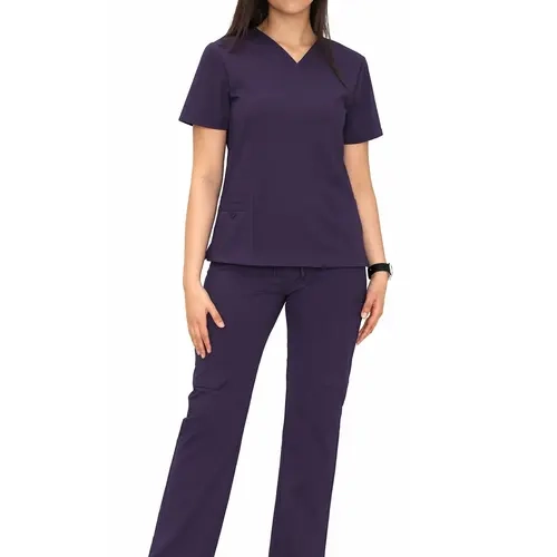 COZYSCRUBS Scrub Sets for Women, V-Neck Scrub Tops and Straight Leg Pants, Stretchy Fabric Medical Uniform, Slim, Polyester