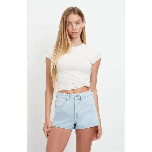 Pacsun Women's Ivy High Waisted Festival Jean Shorts Zip Fly Light Blue