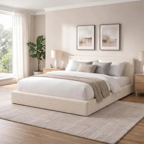 Novilla Bed Frame, Plush CloudSoft Bed, Corduroy Upholstered Platform Bed Frame with Headboard, Easy Assembly, No Box Spring Needed, Modern Soft Bed Frame, Black&White,Back To School
