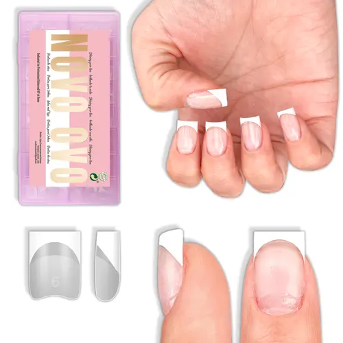 NOVO OVO Half Cover Nail Tip Press-On Soft Gel Nails - Pre-Painted Soak-Off for DIY Acrylic Extensions, Manicure & Gel Nails at Home (No Glue, Top Coat, UV Lamp),sohochic