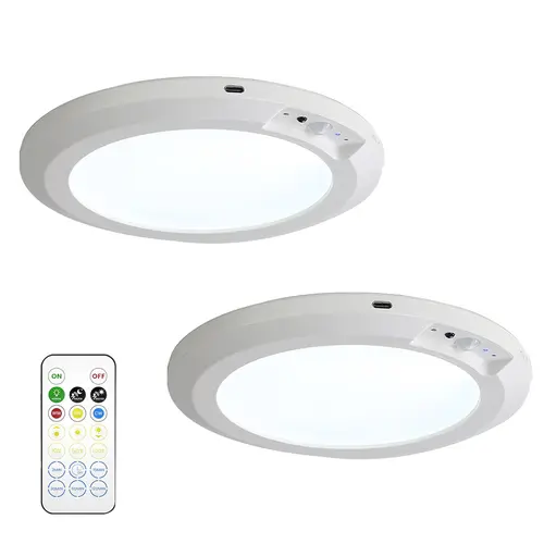2-Pack Rechargeable LED Motion Sensor Ceiling Lights - Remote Control, Magnetic Wireless, 10000mAh Long Battery, DC Power Supply, Low Voltage, 10-Level Dimming, Stay-On Mode, Color Controls, Adjustable Spots, Easy Install for Closet, Hallways