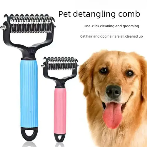 Stainless Steel Double-Side Dog Grooming Comb - Groomer Tool with Mat-Tamer Teeth, Shedding Brush for Working Through Mats and Loose Shedding, Clean Smooth Coat & Daily Maintenance