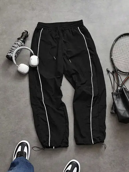 URMCZ Men's Baggy Track Pants - All Over Print, Casual Sporty Loose-Fit Long Athleisure Pants with Elastic Cuff, Lightweight Fabric, All Seasons, Outdoorready, Print Adds Flair, Ideal for Daily Wear, Father's Day Gift