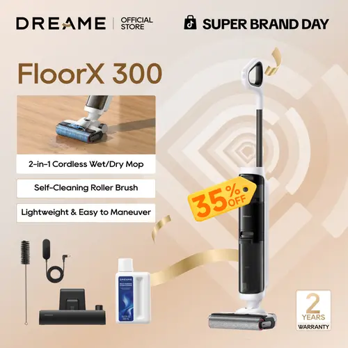【Super Brand Day】Dreame  FloorX 300 Cordless Wet Dry Vacuum & Floor Washer, Dual-Edge Brush, Self-Cleaning, 20 Min Runtime, for Hard Floors
