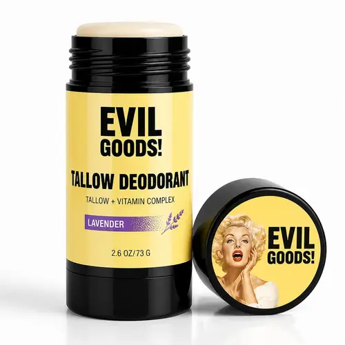 EVILGOODS Natural Tallow Body Deodorant Stick - 2.6oz, 100% Grass-Fed Beef Tallow, Kaolin Clay, Aluminum-Free, Fragrance-Free, Moisturizing, Sensitive Skin Friendly, Non-Toxic Clean Beauty Odor Control for Adults, Fragrance Free Deodorant