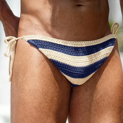 Zaitun Menswear Knitted Briefs - Casual Comfy Underwear for Men, Soft Feel, Brief Cut, Secure Fit, Trendy Contrast-Color Side-Tie Accents, Stylish Acrylic Fabric, Chic Edge