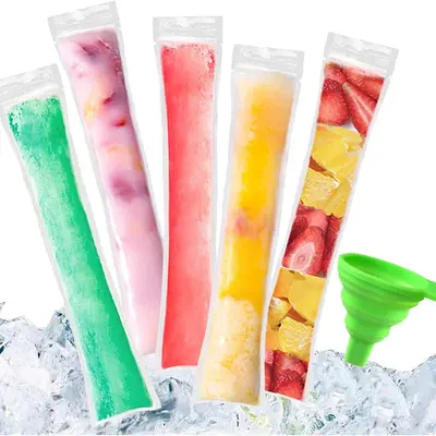 100 Pack Mold-Resistant Disposable Ice Popsicle Bags with Zip Seals, Plastic Freezer Bags with Funnel, Kitchen Utensils Set for Healthy Snacks, Barbecues, Yogurt, Juice, Fruit Smoothies