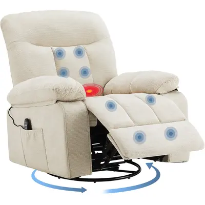 Sweetcrispy Chenille Rocker Recliner Chair - Adjustable Swivel Recliner with Vibration Massage, Lumbar Heating, Footrest, 270° Rotation, Relaxation Features, High Weight Capacity - Reclining Living Room Furniture for Bedroom Use