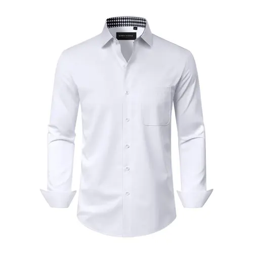 AMZPURE Men's Lightweight Long Sleeve Shirt - Workday Ready Business Casual Style with Checkered Inner Collar for Office, Daily Wear & Meetings,sohochic