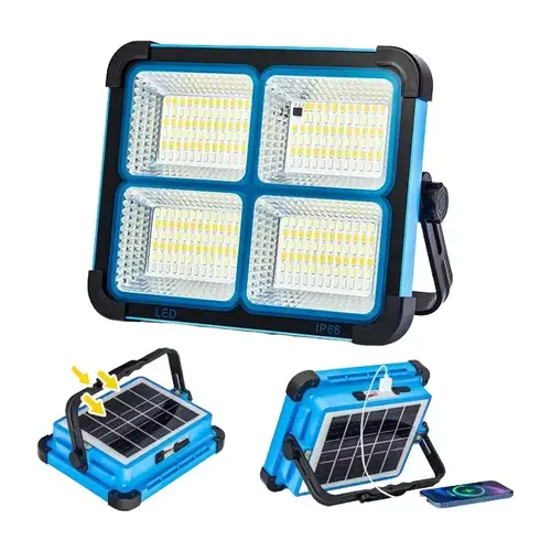 Qawtor Solar Rechargeable LED Work Light - 288 Super Bright 5730 Beads Floodlight, Solar Outdoor Lights, USB & Type-C Charging, 5 Lighting Modes,  IP66 Waterproof, Foldable, SOS, Battery Powered, Portable for Camping, Fishing, tiktokshopbacktoschool