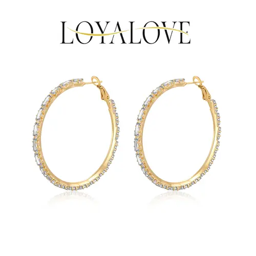 Loyalove 14K Gold Plated Gold T-Shaped Cubic Hoop Earrings With Zirconia Sensitive Ears For Women Earring 1.57/1.96/2.36Inch Fashionable Gift