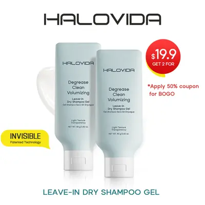 HALOVIDA Leave-in Light Hair Dry Shampoo Gel 2.28oz,No-Rinse Shampoo Gel,Instant Oil Absorption & Invisible Volume Boost,Long-Lasting Oil Control,Soothing & Comfort,Affordable,4D hyaluronic acid,#backtoschool