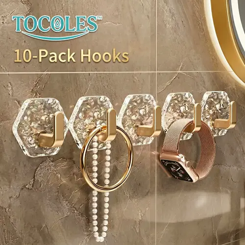 AA Self-Adhesive Hooks 10/20 Pack - Hexagonal Ripple Design Heavy-Duty Sticky Hooks, Waterproof, Rustproof, Easy Installation for Bathroom Organizer, Kitchen Supplies, Home Organization Storage Needs