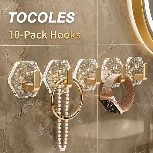 Self-Adhesive Hooks 10/20 Pack Hexagonal Ripple Design Heavy Duty Sticky Hooks Waterproof Rustproof for Bathroom Kitchen Keys Towels Coats Household Storage Organiser Easy Installation