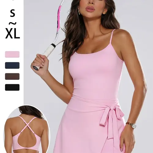Women's Multifunctional Tennis Dress, Athletic Dresses, Backless Sexy Cutout, Anti-Exposure Shorts, Butterfly Knot Sporty Mini Dress, All Seasons