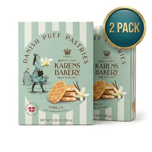 Karen’s Bakery Vanilla Cream Danish Puff Pastries Snack, 2 Pack, Baked in Denmark