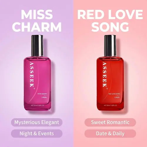 ASSEEK Women's Long-Lasting Body Spray 2-Pack (Red love song + Miss charm) | Suitable for dating, daily life, parties, and gifting | 2 different fragrances: Orchid, Jasmine, Fruity, and Brown Sugar - 1.69 oz/bottle