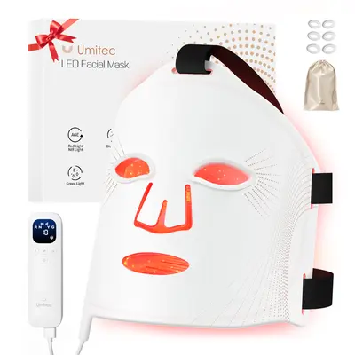 ZoneCraft LED Face Mask, Red Light Therapy Mask, Red Light Eye Mask, Four Modes, 10 Minutes, Remote Control, 4000mAh, Storage Bag, Head Strap, Eye Pads, Office and Home Use, Gift
