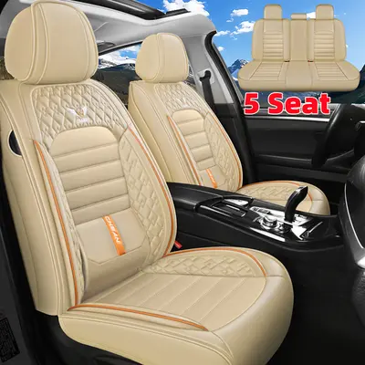 5-Seat Full Set Geometric Pattern PU Leather Car Covers - Durable, Water-Resistant, Stain-Proof, Easy-to-Clean Front & Rear Cushions, Vehicle Seat Accessories, Automotive Upholstery