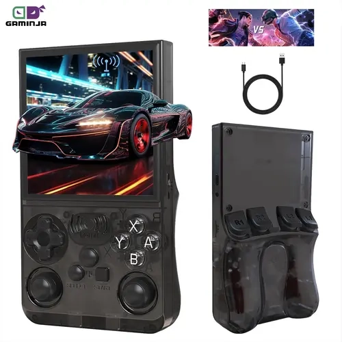 GAMINJA Online Handheld Game Console, 4-Inch HD Screen, 19+ Emulators, Online Battle & Game Download, 3500mAh Long Battery Life Charging, Retro Compact Portable Gaming Device, Cable, Handheld Games Console
