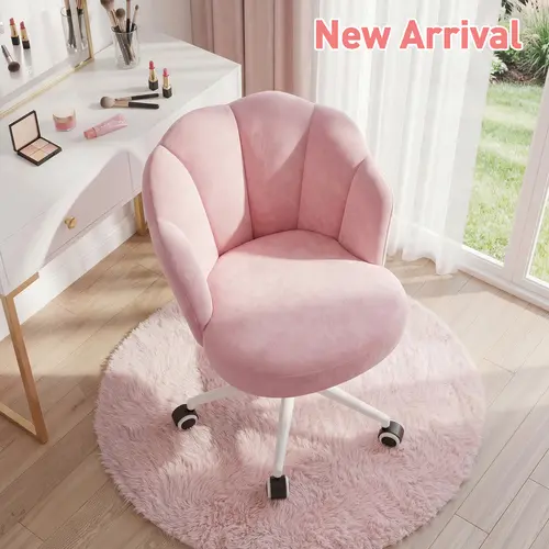 Raybee Artistic Color Velvet Vanity Chairs with Wheels, Comfy Desk Chair with Backrest, Armless Home Office Desk Chair Hight Adjustable & 360° Swivel, Makeup Task Chair for Bedroom, Study Room, Blush Pink #NewArrival #TikTokShopBackToSchool