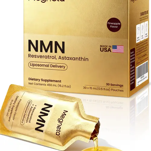 Megneta NMN 600mg Liposomal Liquid Pouches with Resveratrol 150mg, PQQ, CoQ10 & Astaxanthin-High Absorption NAD+ Booster Supplement for Cellular Energy, Healthy Aging & Longevity - Vegan - 30 Servings summerwins