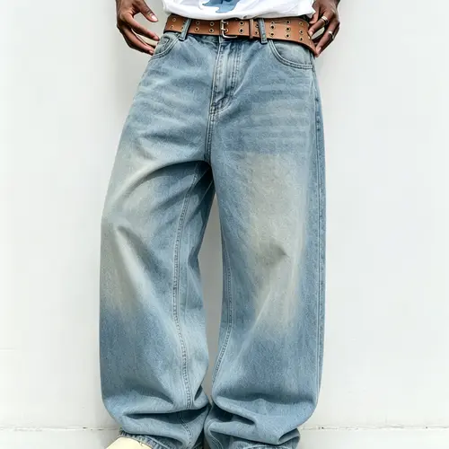 Men’s summer lightweight vintage light-wash loose jeans — mid-rise wide-leg trendy jeans suitable for streetwear, comfortable and non-see-through, light-wash wide-leg street pants Trouser Denim Pocket Denim Plain