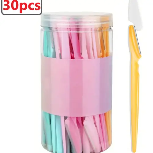 30-Piece Smooth Reusable-Safe Stainless Steel Eyebrow Razor Set with Safety Cover - Gentle-Trimming Facial Hair Removal Tool for Women, All Skins, Practical Mother's Day Gift,sohochic