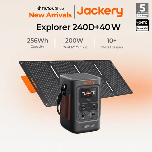 Jackery Explorer 240D Power Bank with 40W, 199Wh LiFePO4 Battery Portable Power Station,Fast Recharge, Multi-Device Charging, Emergency and Disaster Backup for Storms, Snowstorms and Power Outages,