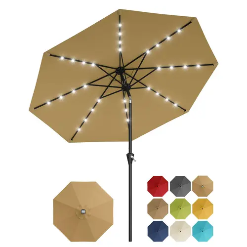 GARVEE 10FT Patio Umbrella - Outdoor Sunshade Parasol with Crank Lift, 30° Tilt Adjust, 8 Sturdy Ribs, UV Protection, 32 LEDs Set a Cozy Mood, Led Light Canopies & Shade for Patio, Poolside