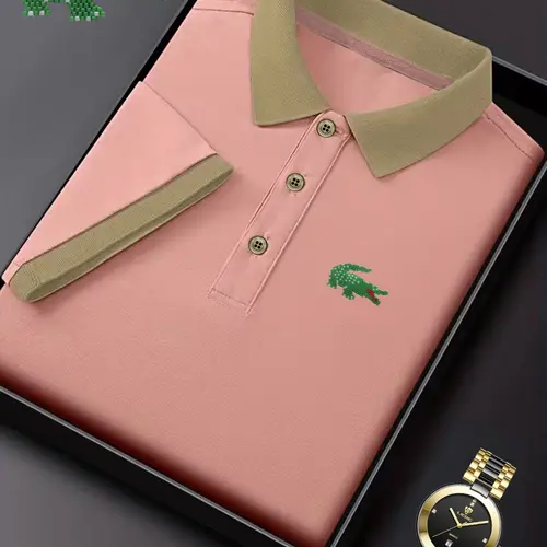 Ff4986 Fashion Crocodile Print Polo Shirt, Casual Fitted Short Sleeve, Breathable and Stretchy, All-Season Men's Top, Bestseller Style, Summer Polo Shirt
