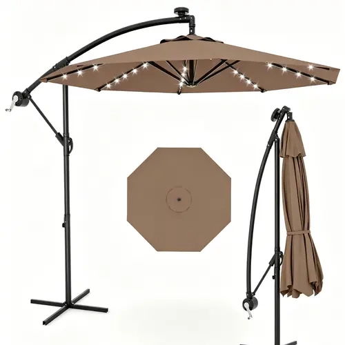 [SummerVibes]  Garvee 10FT Offset Cantilever Patio Umbrella with Cross Base, Infinite Tilt & Easy Crank Lift, UV & Fade Resistant Large Outdoor Parasol, Easy Assembly for Backyard, Garden, Deck, Poolside