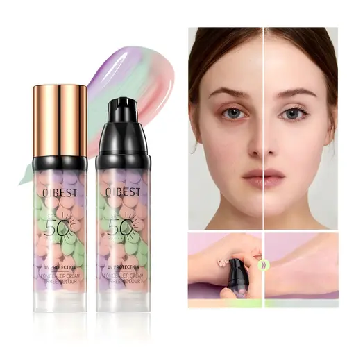 Three-Color Protective Isolation Cream with SPF 50 Coverage, Brightening & Oil-Control Moisturizer for Color Correction, Waterproof & Sweatproof Makeup Base,Mother's Day Gift Cosmetic Moisturizing Moisture Hydrating Hydrate