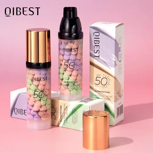 Qibest 3-In-1 Color Correcting Primer SPF 50 Makeup Base - Cream Texture Single Item, Brightening Oil Control Moisturizer, Long-Lasting Formula for Flawless Skin Tone & All Skins