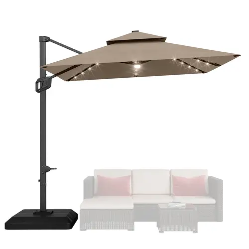 GARVEE 10FT Heavy Duty Square Offset Cantilever Patio Umbrella - Aluminum Patio Parasol with 360° Rotation, Cross/Standard Base - Large Outdoor Parasols, Canopies & Shade for Backyard Deck Pool