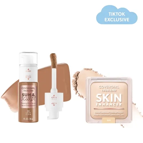 COVERGIRL Sun & Sculpt Bronzing Glow Serum + Baked Luminous Finishing Face Powder Duo Bundle (Beauty Products) for Adults, Smooth, Hydrating, Peptide-Infused, Vitamin C-Boosted, Easy Setting & Blending, Wand-Included, Silica-Enhanced, Cruelty-Free