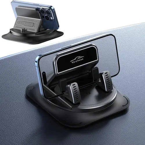 Multifunctional Phone Holder for Car - Anti-Slip Grip Dashboard Clip-On Mount, 360° Rotate, 1-Hand Operation, 20kg Load Capacity Spring Clip Auto Interior Accessory for All Smartphones