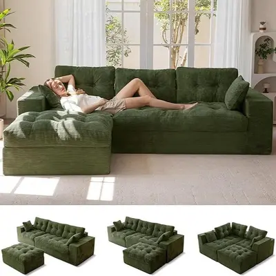 MAXYOYO 104-132" L/U Shaped Modular Sectional Sofa with Ottoman, Cloud Boneless Couch with Layered Cushion, Upholstered Sofa Flexible Module Combination for Living Room, No Assembly | Cloud Sofa | Compressed Sofa | SohoChic | deals for you